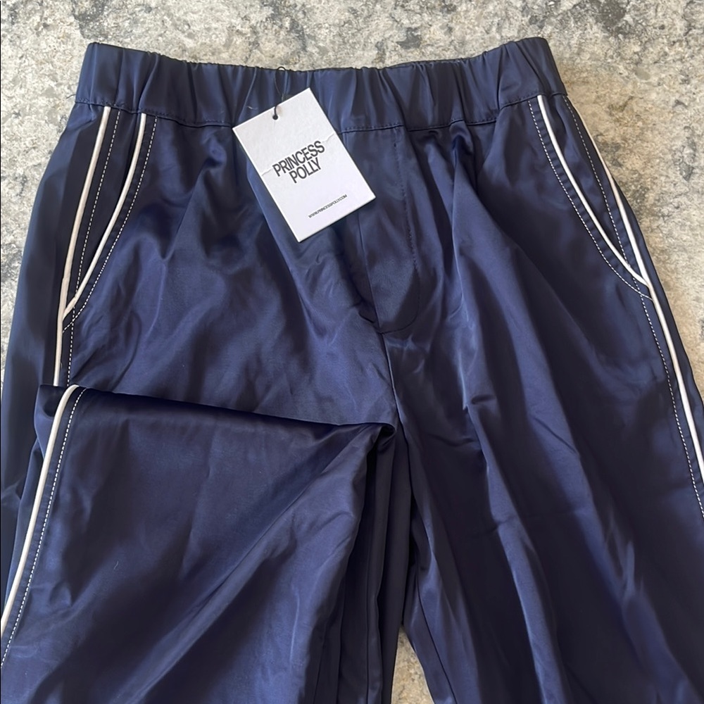 Princess Polly Navy Blue Satin Track Pant us 2